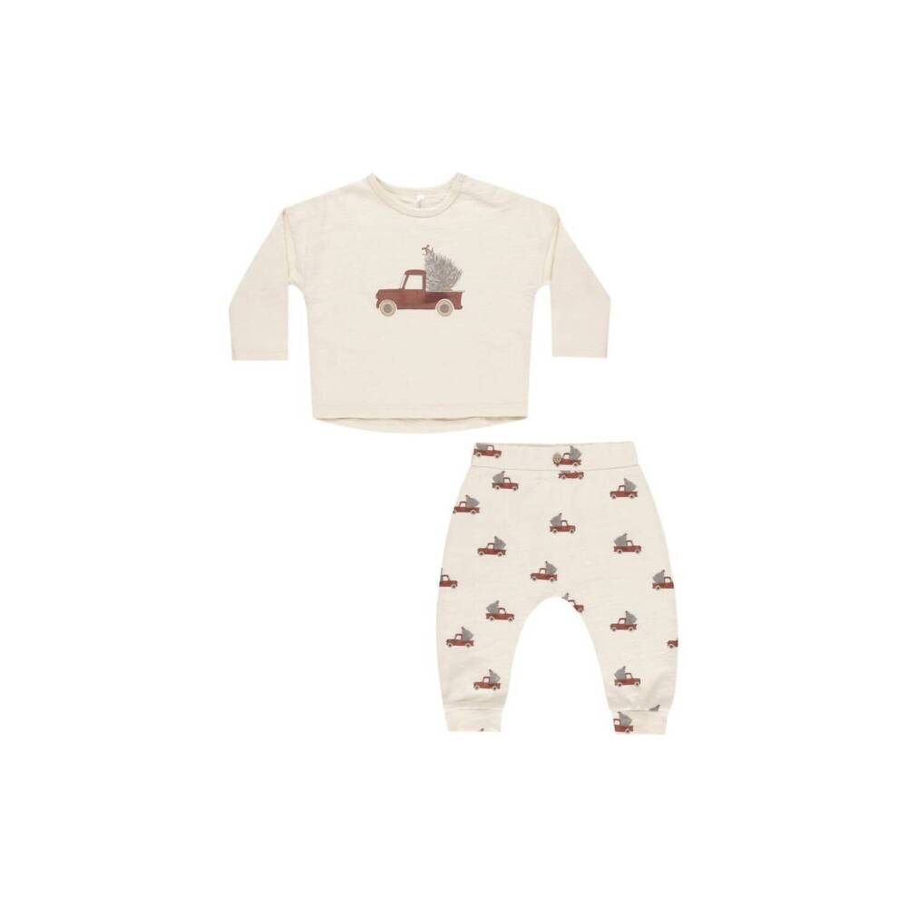 NEW RYLEE + CRU baby's trucks long sleeve pant set in cream